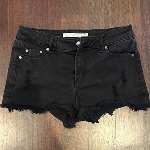 Frayed Hem Black Girls Denim Shorts